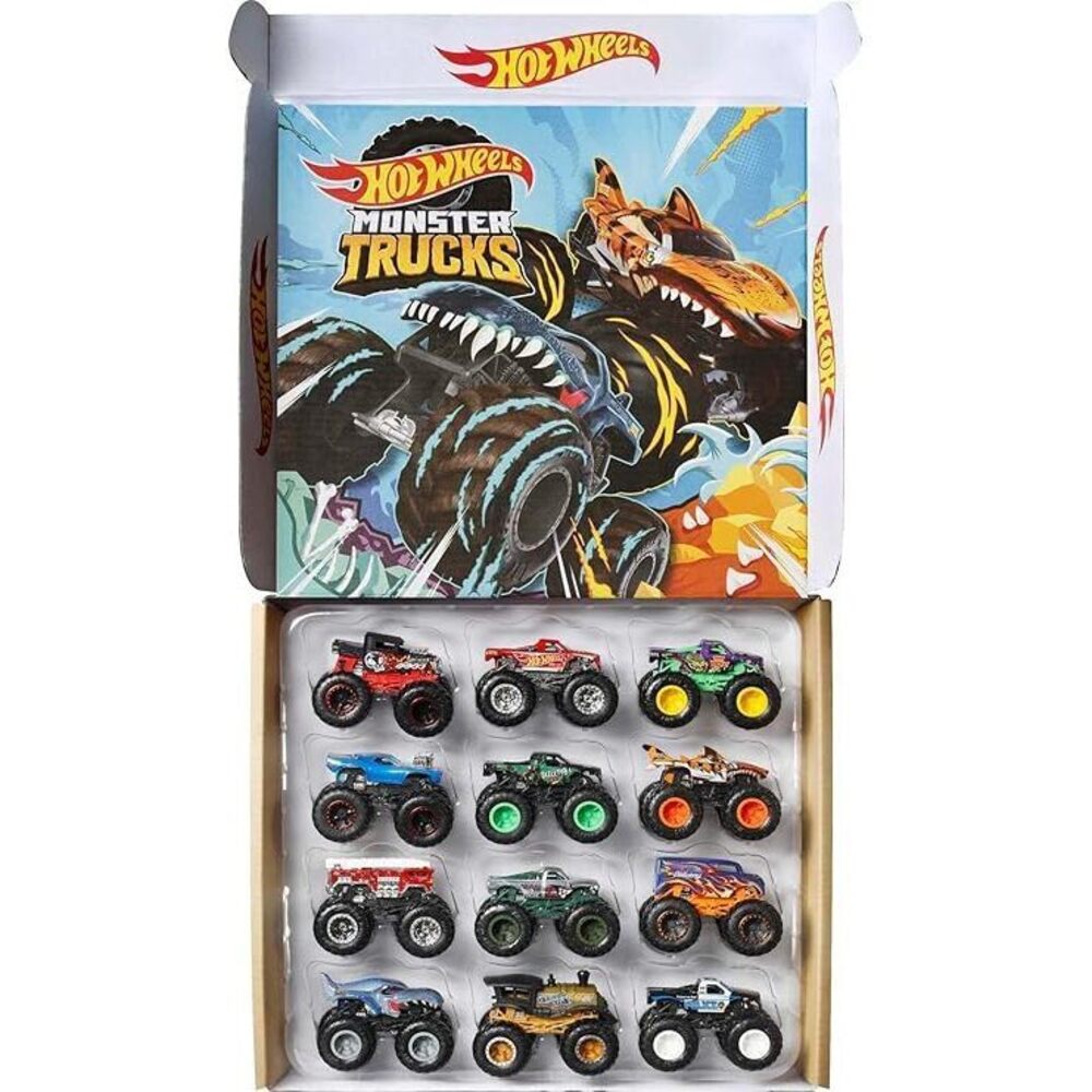 Monster Trucks, Set Of 12 1:64 Scale Die-Cast Toy Trucks For Kids And